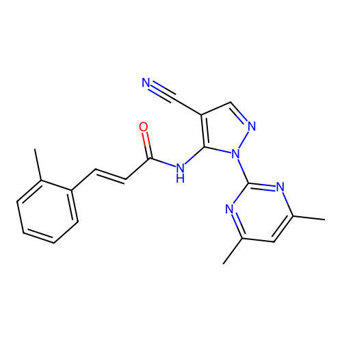 (E)-N-(4-cyano-1-(4,6-dimethylpyrimidin-2-yl)-1H-pyrazol-5-yl)-3-(o-tolyl)acrylamide structure