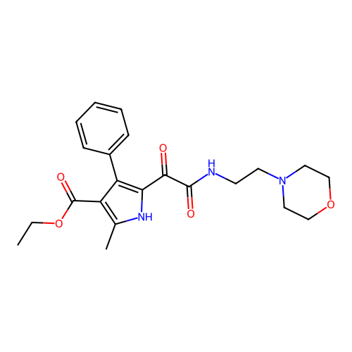 ethyl 2-methyl-5-(2-((2-morpholinoethyl)amino)-2-oxoacetyl)-4-phenyl-1H-pyrrole-3-carboxylate structure