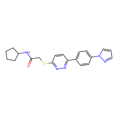 2-((6-(4-(1H-pyrazol-1-yl)phenyl)pyridazin-3-yl)thio)-N-cyclopentylacetamide structure