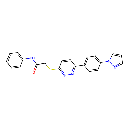 N-phenyl-2-[6-(4-pyrazol-1-ylphenyl)pyridazin-3-yl]sulfanylacetamide structure