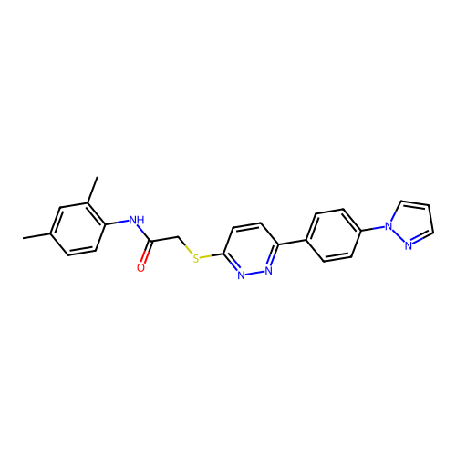 N-(2,4-dimethylphenyl)-2-[6-(4-pyrazol-1-ylphenyl)pyridazin-3-yl]sulfanylacetamide structure