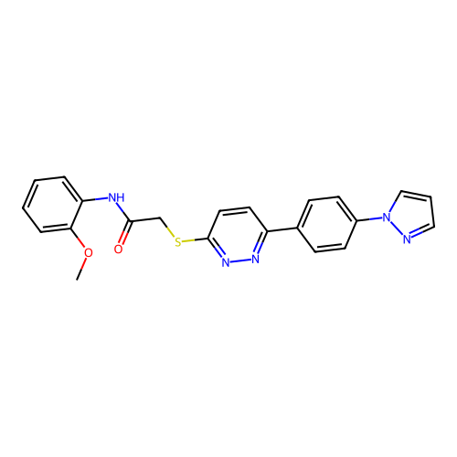 N-(2-methoxyphenyl)-2-[6-(4-pyrazol-1-ylphenyl)pyridazin-3-yl]sulfanylacetamide structure