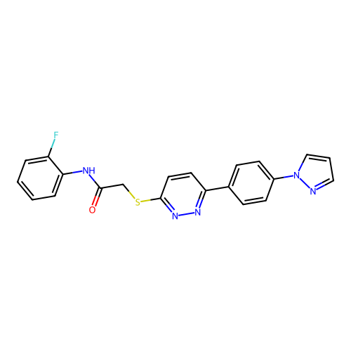 N-(2-fluorophenyl)-2-[6-(4-pyrazol-1-ylphenyl)pyridazin-3-yl]sulfanylacetamide structure