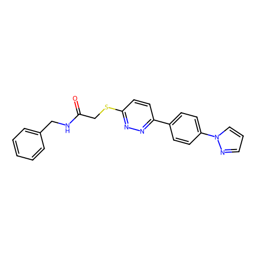 N-benzyl-2-[6-(4-pyrazol-1-ylphenyl)pyridazin-3-yl]sulfanylacetamide structure