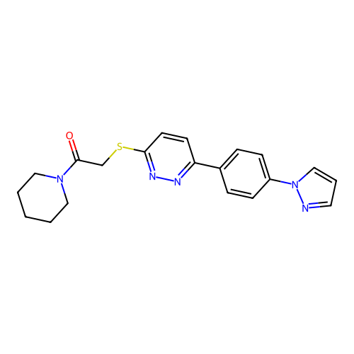 1-Piperidin-1-yl-2-[6-(4-pyrazol-1-ylphenyl)pyridazin-3-yl]sulfanylethanone structure