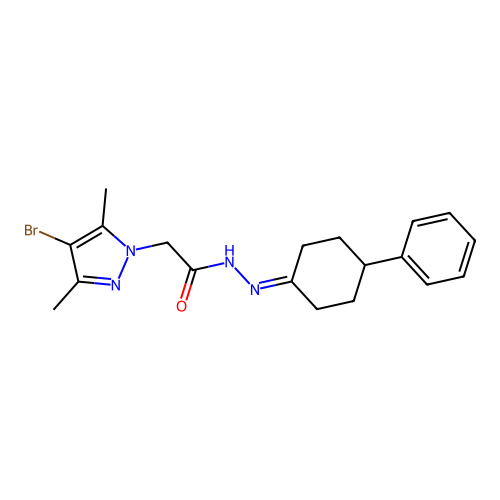 2-(4-bromo-3,5-dimethyl-1H-pyrazol-1-yl)-N'-(4-phenylcyclohexylidene)acetohydrazide structure