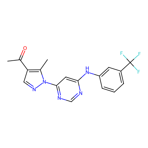 1-[5-methyl-1-[6-[3-(trifluoromethyl)anilino]pyrimidin-4-yl]pyrazol-4-yl]ethanone structure