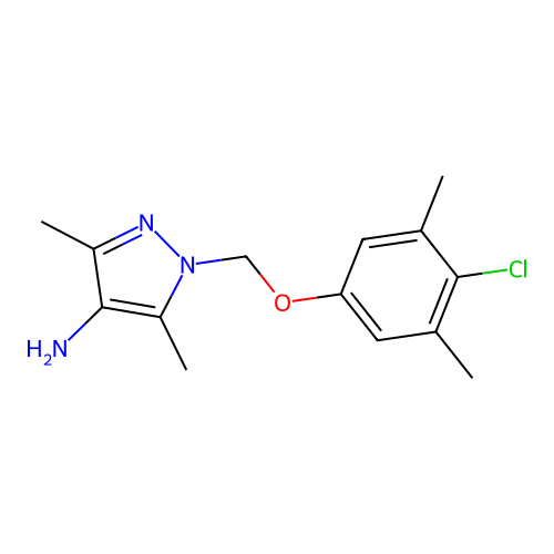 1-((4-Chloro-3,5-dimethylphenoxy)methyl)-3,5-dimethyl-1H-pyrazol-4-amine structure