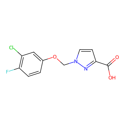 1-[(3-chloro-4-fluorophenoxy)methyl]-1H-pyrazole-3-carboxylic acid structure