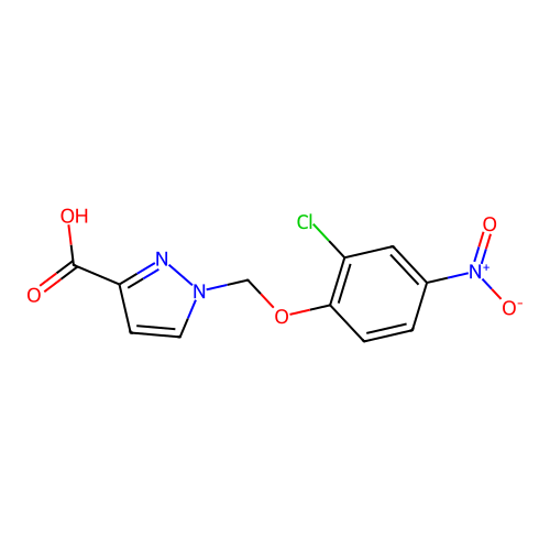 1-[(2-chloro-4-nitrophenoxy)methyl]-1H-pyrazole-3-carboxylic acid structure