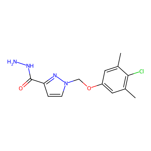 1-((4-Chloro-3,5-dimethylphenoxy)methyl)-1H-pyrazole-3-carbohydrazide structure