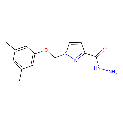 1-((3,5-Dimethylphenoxy)methyl)-1H-pyrazole-3-carbohydrazide structure
