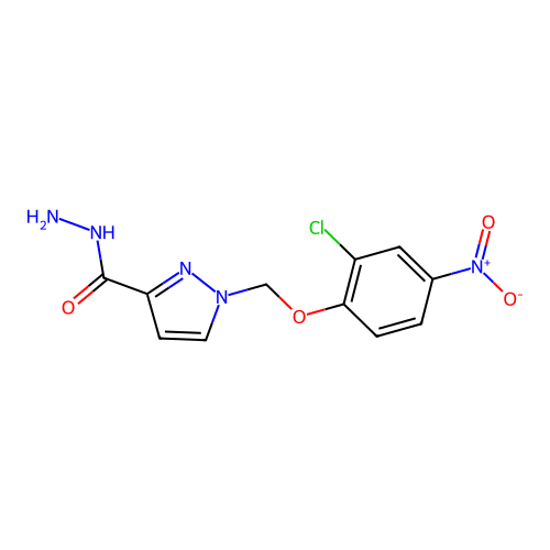 1-((2-Chloro-4-nitrophenoxy)methyl)-1H-pyrazole-3-carbohydrazide structure