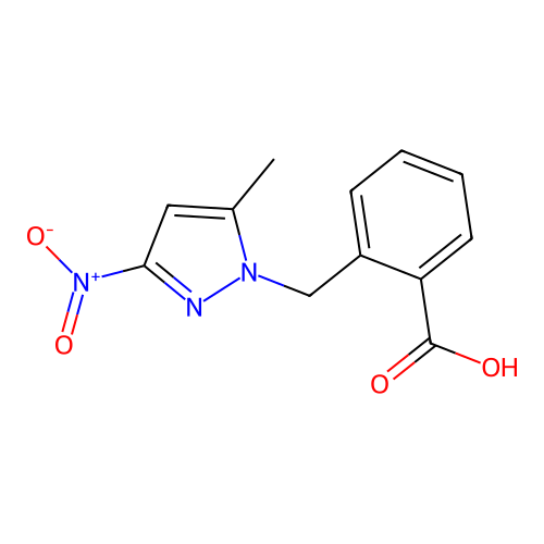2-[(5-methyl-3-nitro-1H-pyrazol-1-yl)methyl]benzoic acid structure