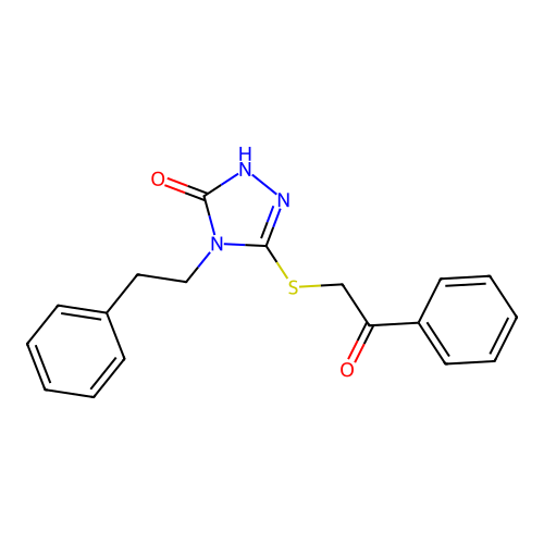 3-phenacylsulfanyl-4-phenethyl-1H-1,2,4-triazol-5-one structure