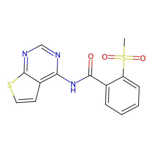 2-(methylsulfonyl)-N-(thieno[2,3-d]pyrimidin-4-yl)benzamide structure