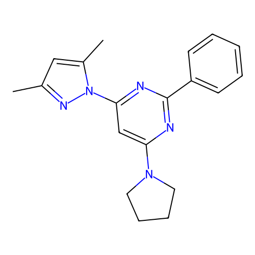 4-(3,5-dimethyl-1H-pyrazol-1-yl)-2-phenyl-6-(pyrrolidin-1-yl)pyrimidine structure
