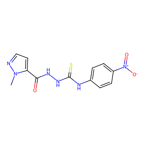 1-[(2-methylpyrazole-3-carbonyl)amino]-3-(4-nitrophenyl)thiourea structure