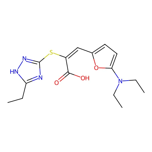 (E)-3-[5-(二乙氨基)呋喃-2-基]-2-[(5-乙基-1H-1,2,4-三唑-3-基)硫基]烯丙酸 structure