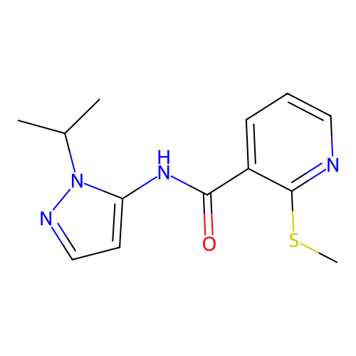 2-(methylsulfanyl)-N-[1-(propan-2-yl)-1H-pyrazol-5-yl]pyridine-3-carboxamide structure