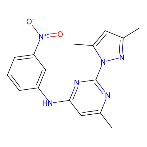 2-(3,5-dimethyl-1H-pyrazol-1-yl)-6-methyl-N-(3-nitrophenyl)pyrimidin-4-amine structure