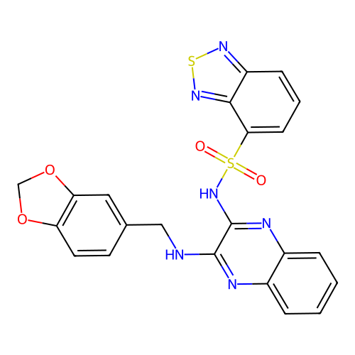 N-(3-((benzo[d][1,3]dioxol-5-ylmethyl)amino)quinoxalin-2-yl)benzo[c][1,2,5]thiadiazole-4-sulfonamide structure