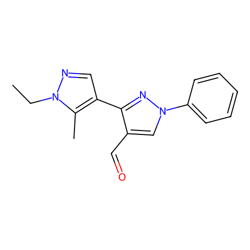 1'-Ethyl-5'-methyl-1-phenyl-1H,1'H-[3,4'-bipyrazole]-4-carbaldehyde structure