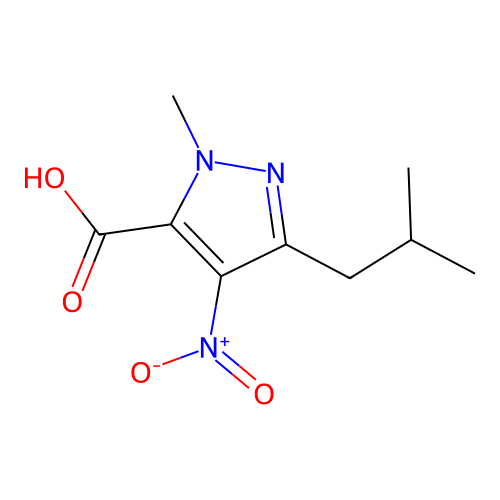 3-isobutyl-1-methyl-4-nitro-1H-pyrazole-5-carboxylic acid structure