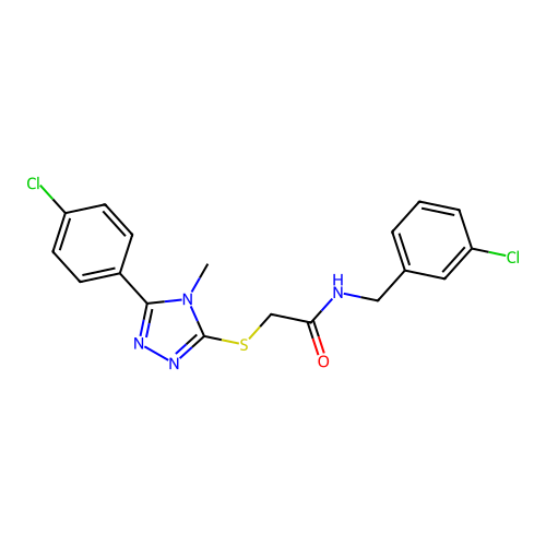 N-[(3-Chlorophenyl)methyl]-2-[[5-(4-chlorophenyl)-4-methyl-4H-1,2,4-triazol-3-yl]thio]acetamide structure