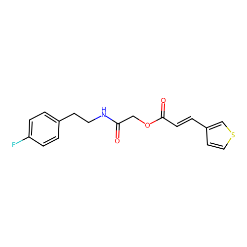 [2-[2-(4-fluorophenyl)ethylamino]-2-oxoethyl] (E)-3-thiophen-3-ylprop-2-enoate structure