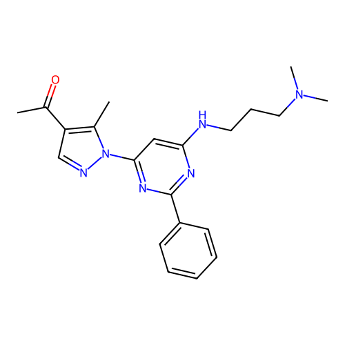 1-(1-(6-((3-(dimethylamino)propyl)amino)-2-phenylpyrimidin-4-yl)-5-methyl-1H-pyrazol-4-yl)ethanone structure