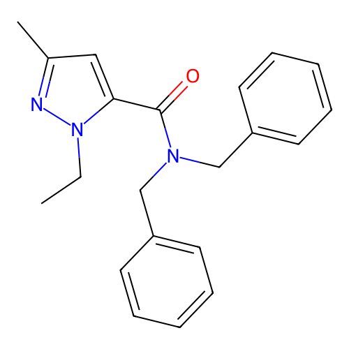 N,N-dibenzyl-1-ethyl-3-methyl-1H-pyrazole-5-carboxamide structure