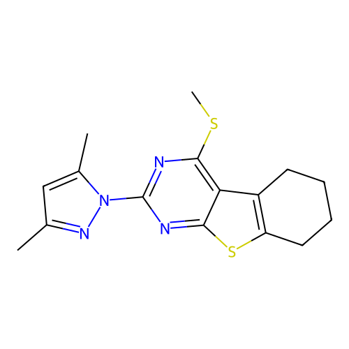 2-(3,5-dimethyl-1H-pyrazol-1-yl)-4-(methylsulfanyl)-5,6,7,8-tetrahydro[1]benzothieno[2,3-d]pyrimidine structure