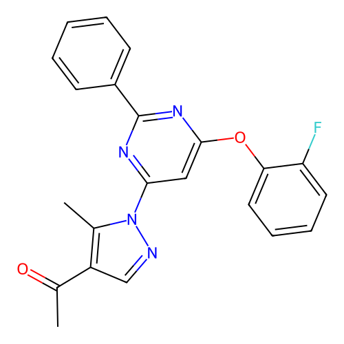 1-(1-(6-(2-fluorophenoxy)-2-phenylpyrimidin-4-yl)-5-methyl-1H-pyrazol-4-yl)ethanone structure