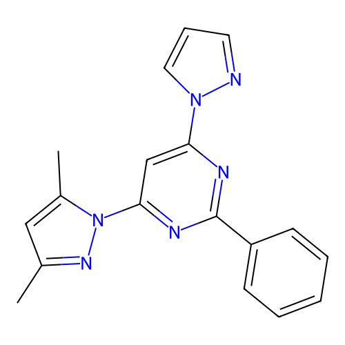 4-(3,5-dimethyl-1H-pyrazol-1-yl)-2-phenyl-6-(1H-pyrazol-1-yl)pyrimidine structure