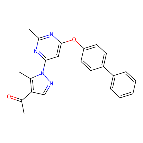 1-{1-[6-(biphenyl-4-yloxy)-2-methylpyrimidin-4-yl]-5-methyl-1H-pyrazol-4-yl}ethanone structure