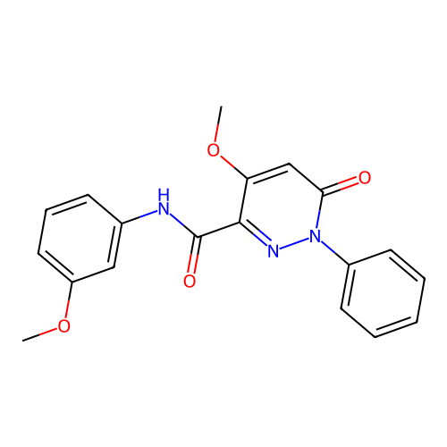 4-methoxy-N-(3-methoxyphenyl)-6-oxo-1-phenyl-1,6-dihydropyridazine-3-carboxamide structure