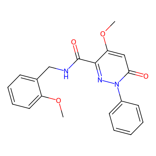 4-methoxy-N-[(2-methoxyphenyl)methyl]-6-oxo-1-phenylpyridazine-3-carboxamide structure
