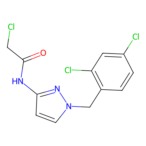 2-Chloro-N-(1-(2,4-dichlorobenzyl)-1H-pyrazol-3-yl)acetamide structure