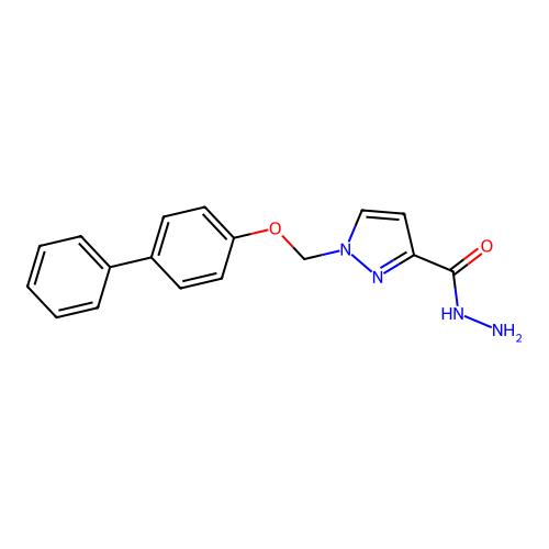 1-(([1,1'-Biphenyl]-4-yloxy)methyl)-1H-pyrazole-3-carbohydrazide structure