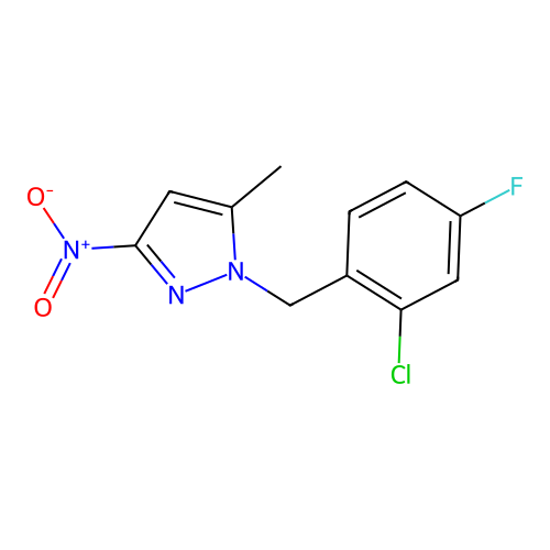 1-(2-chloro-4-fluorobenzyl)-5-methyl-3-nitro-1H-pyrazole structure