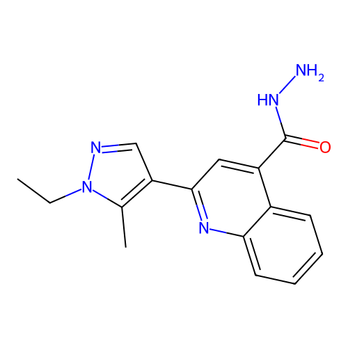 2-(1-ethyl-5-methyl-1H-pyrazol-4-yl)quinoline-4-carbohydrazide structure