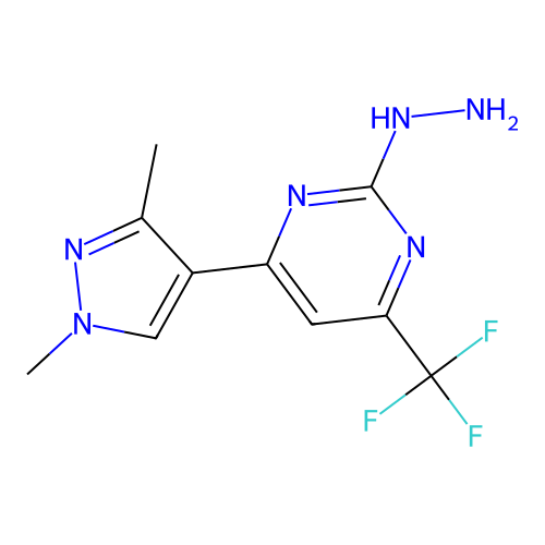4-(1,3-dimethyl-1H-pyrazol-4-yl)-2-hydrazinyl-6-(trifluoromethyl)pyrimidine structure