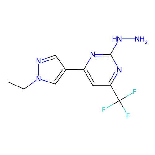 4-(1-ethyl-1H-pyrazol-4-yl)-2-hydrazinyl-6-(trifluoromethyl)pyrimidine structure