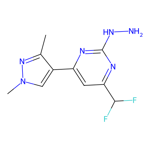 4-(difluoromethyl)-6-(1,3-dimethyl-1H-pyrazol-4-yl)-2-hydrazinylpyrimidine structure
