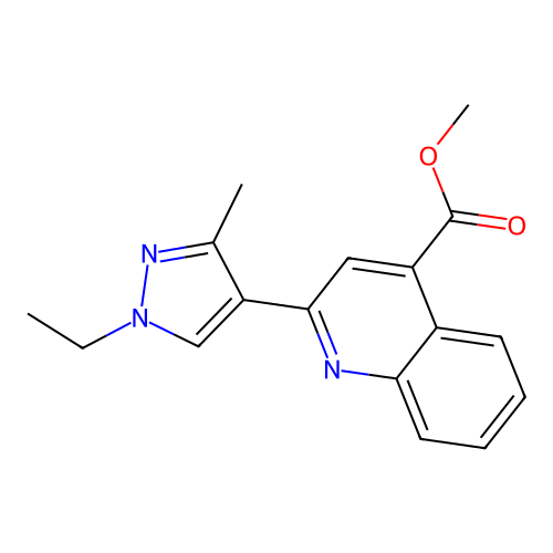 methyl 2-(1-ethyl-3-methyl-1H-pyrazol-4-yl)quinoline-4-carboxylate structure