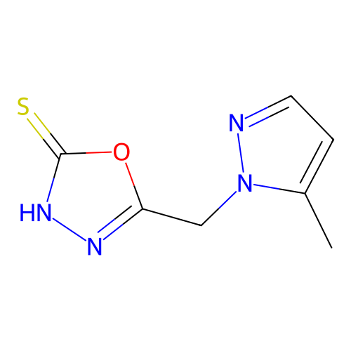 5-[(5-methyl-1H-pyrazol-1-yl)methyl]-1,3,4-oxadiazole-2-thiol structure