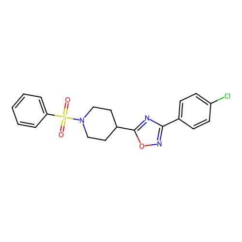 3-(4-Chlorophenyl)-5-(1-(phenylsulfonyl)piperidin-4-yl)-1,2,4-oxadiazole structure