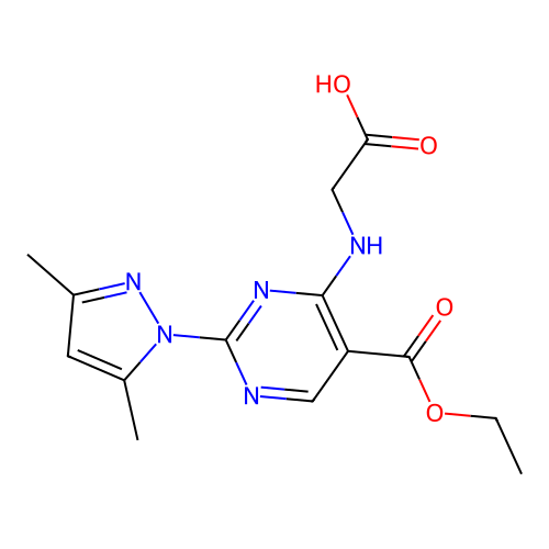 N-[2-(3,5-dimethyl-1H-pyrazol-1-yl)-5-(ethoxycarbonyl)pyrimidin-4-yl]glycine structure