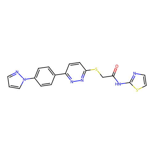 2-((6-(4-(1H-pyrazol-1-yl)phenyl)pyridazin-3-yl)thio)-N-(thiazol-2-yl)acetamide structure